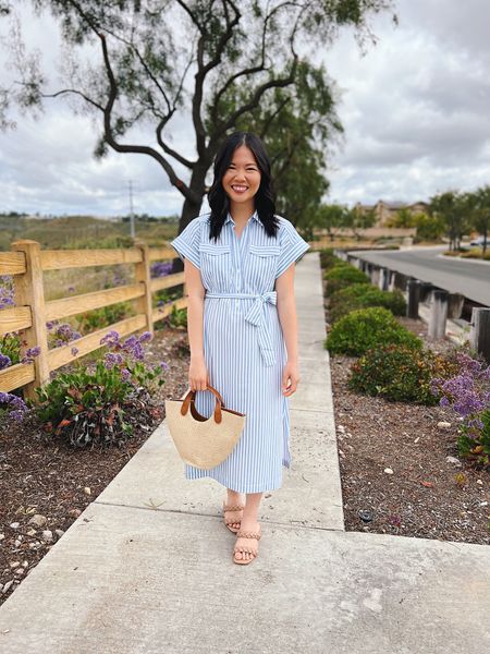Blue and white striped dress (2P)
Straw tote bag
Braided sandals (TTS)
Summer work dress
Summer dress
Summer work outfit
Ann Taylor dress

#LTKWorkwear #LTKStyleTip #LTKFindsUnder100