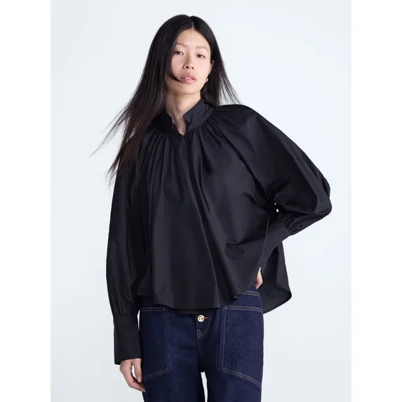 Scoop Women's and Women's Plus Flowy Volume Cotton Blouse, Sizes XS-4X | Walmart (US)