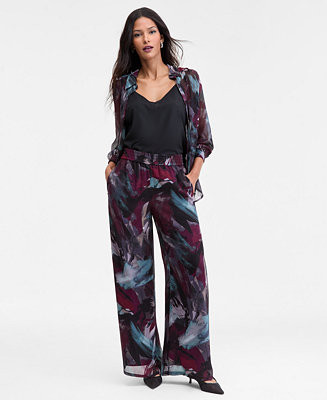 Women's Printed Pull-On Wide-Leg Pants, Macy's Exclusive | Macy's