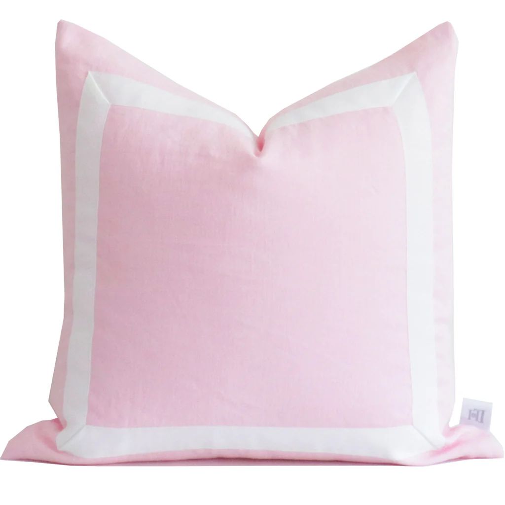 Light Pink Organic Linen Pillow Cover with White Ribbon Trim | Lo Home by Lauren Haskell Designs