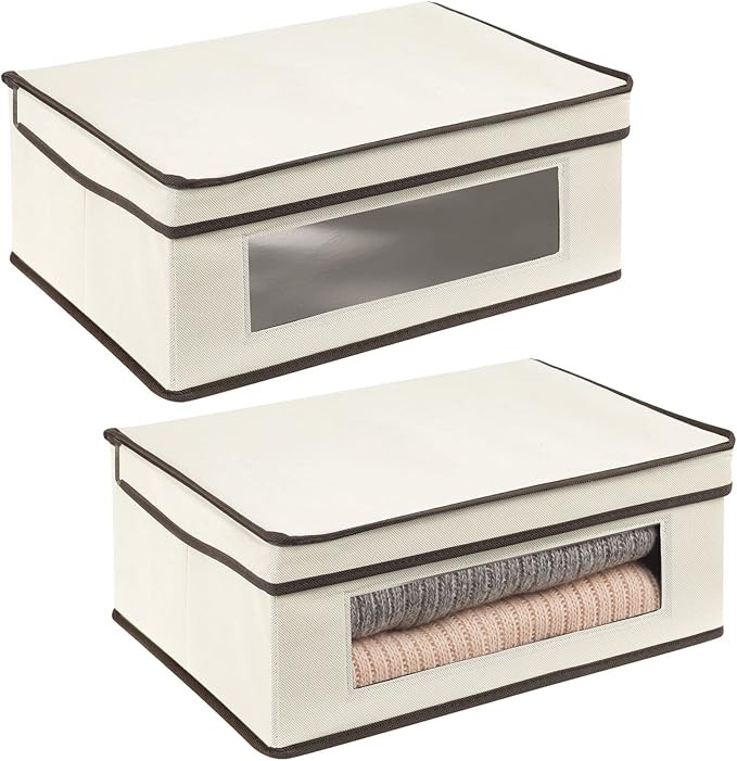 mDesign Fabric Stackable Basket Cube Storage Organizer Bin with Clear Plastic Window and Attached... | Amazon (US)