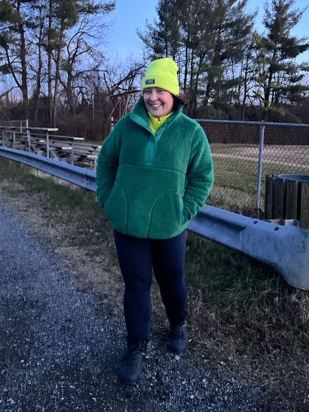 Winter walk in 30 degrees. The fleece is 1X; the quarter zip and vest underneath the fleece are XL, the polartec leggings are L. The boots are old but beloved; I linked to similar 

#LTKplussize #LTKover40 #LTKfitness
