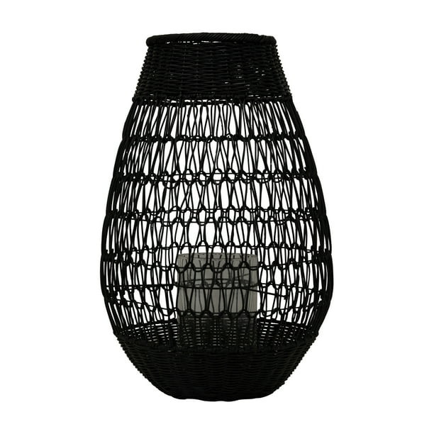 Creative Co-Op Black Rattan Lantern with Glass Insert | Walmart (US)