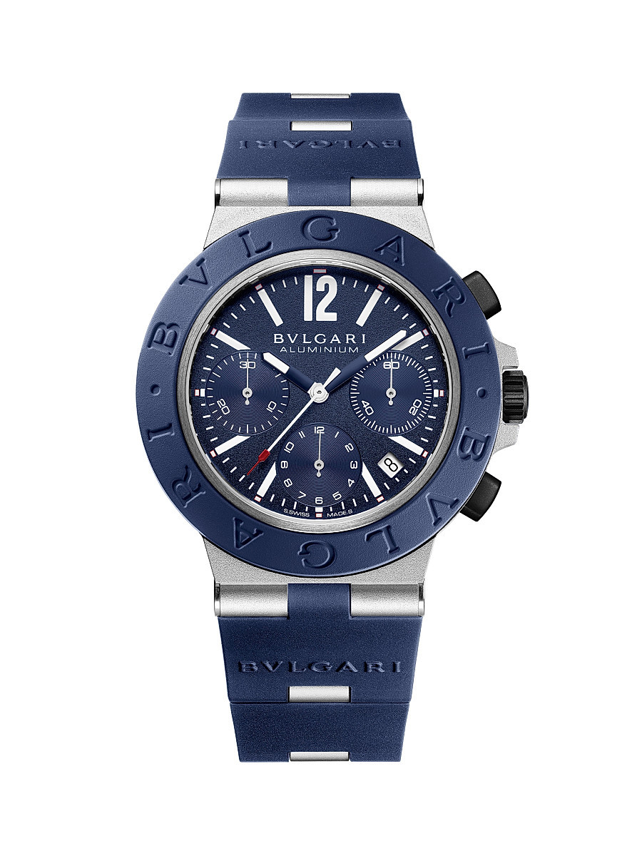 Women's BVLGARI BVLGARI Aluminum, Titanium & Rubber Chronograph Watch/41MM - Blue | Saks Fifth Avenue