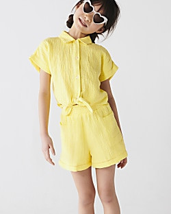 Girls yellow Textured Tie Up Top Set | River Island (UK & IE)