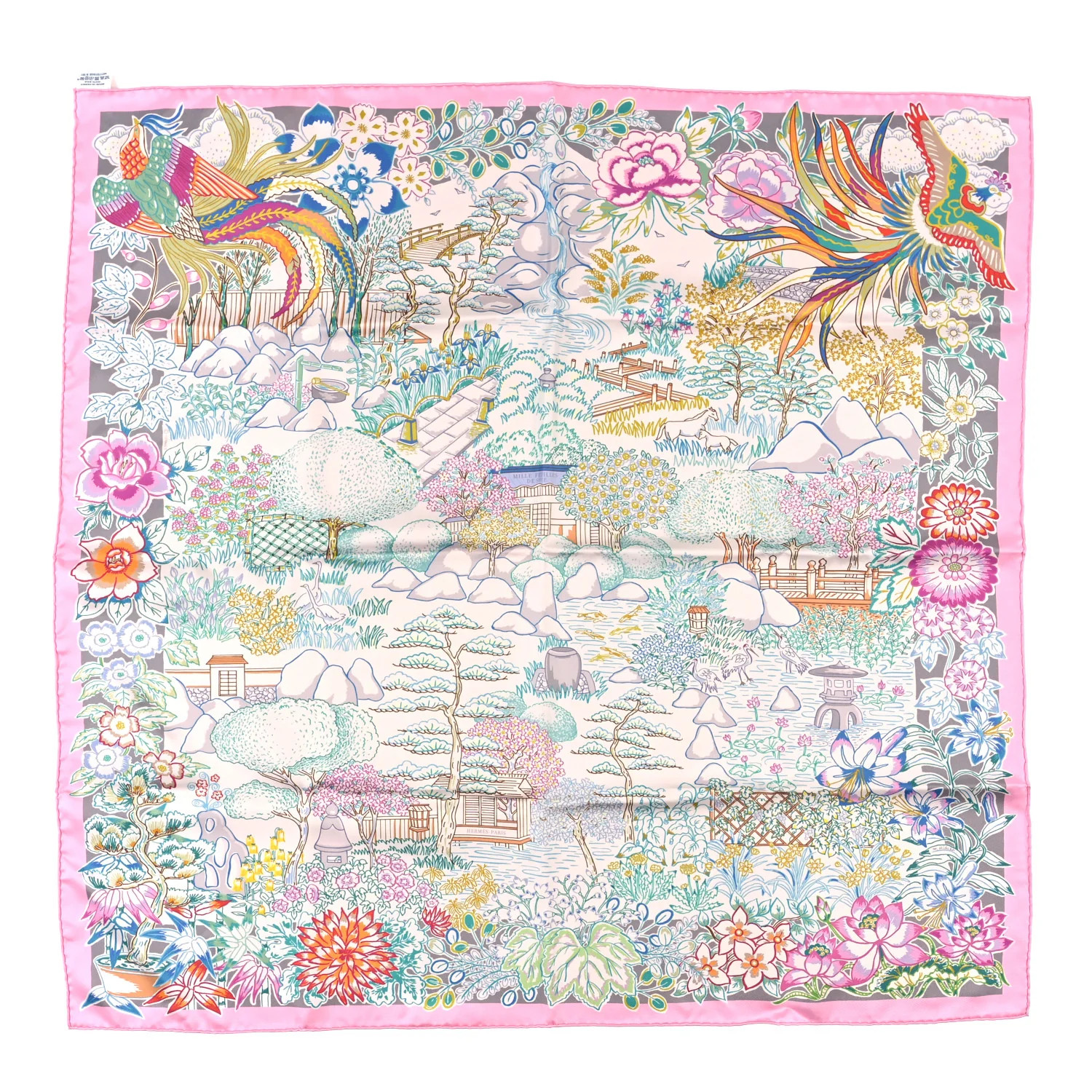 Silk Double Face Mille Feuilles Scarf 90 Rose Turquoise Multicolore | FASHIONPHILE (US)