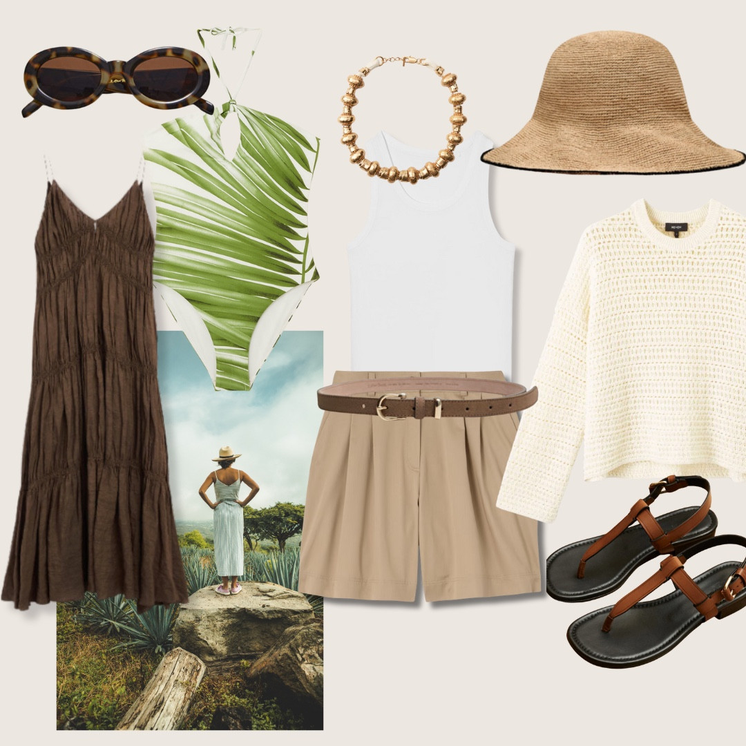 I have created this summer capsule thinking of someone going to a tropical island, maybe somewhere in Thailand or Hawaii! The beiges and browns go incredibly well with the punchy green and notes of red. The perfect looks to do some sightseeing, chilling on the beach and going for fancy dinners in the evenings. 

#LTKuk #LTKtravel #LTKeurope