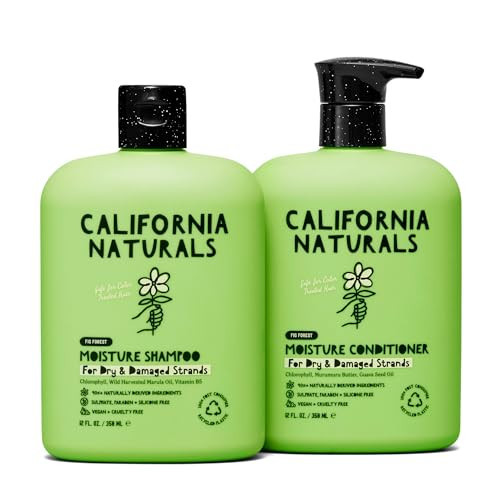 California Naturals Moisture Shampoo and Conditioner for Dry, Damaged Hair, Hair Care Bundle for Women and Men, Natural, Vegan, Cruelty, Silicone, Paraben, and Sulfate Free, Color Safe, 12 fl oz | Amazon (US)