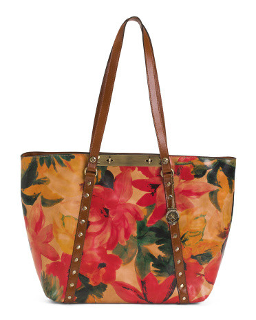 Leather Benvenuto Tote With Twist Lock Closure | TJ Maxx