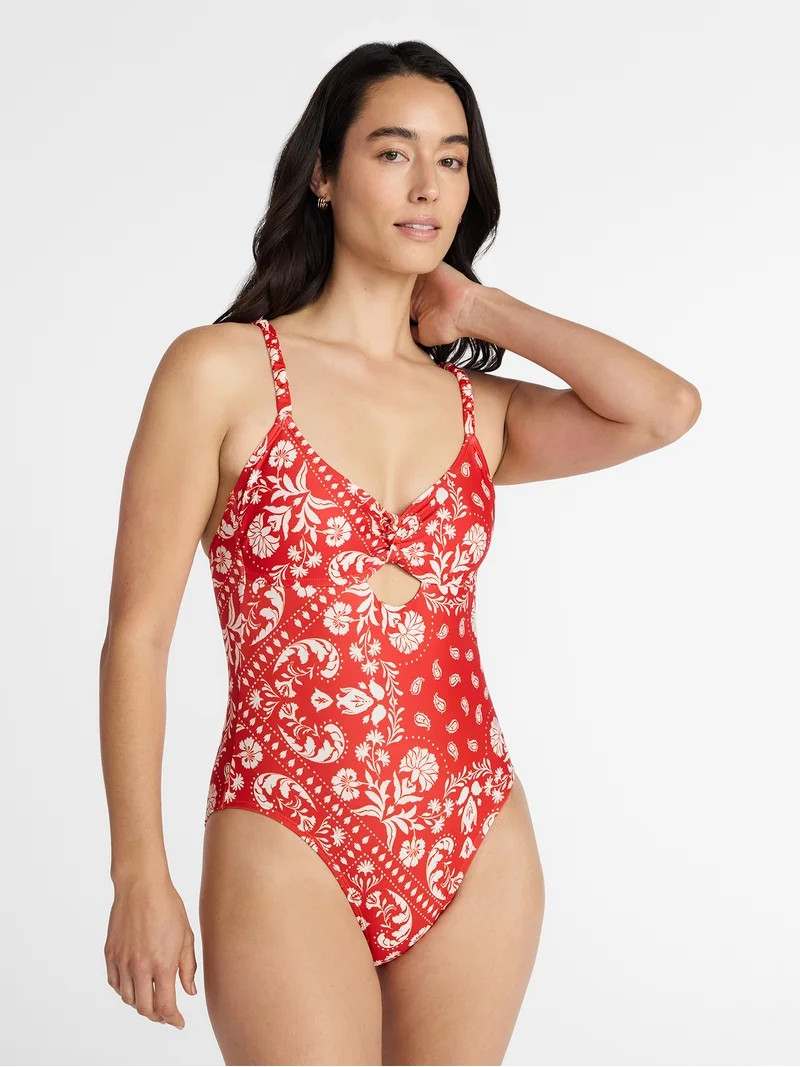 Time and Tru Women's and Women's Plus Knot Front and Keyhole One Piece Swimsuit, Sizes XS-3X | Walmart (US)