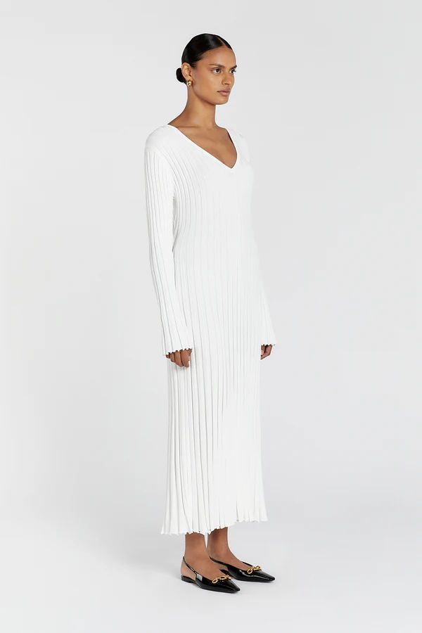 REIGN WHITE SLEEVED KNIT MIDI DRESS | DISSH