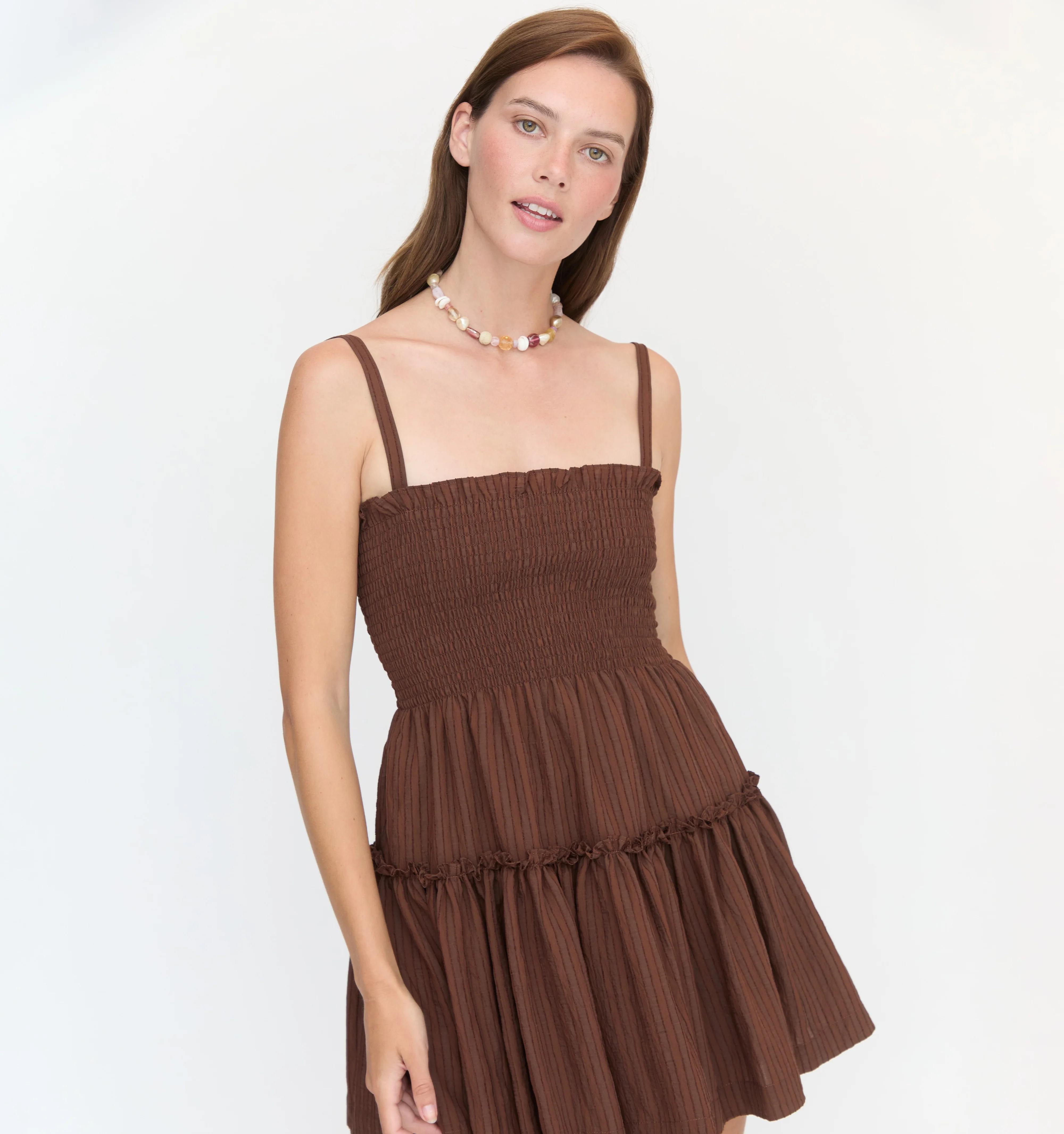 The Seraphina Mini Nap Dress - Chocolate Tonal Seersucker | Hill House Home US