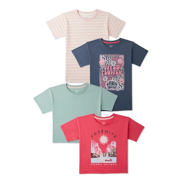 Wonder Nation Girls' Graphic, Stripe, and Solid Tees, 4-Pack, Sizes 4-18 & Plus | Walmart (US)