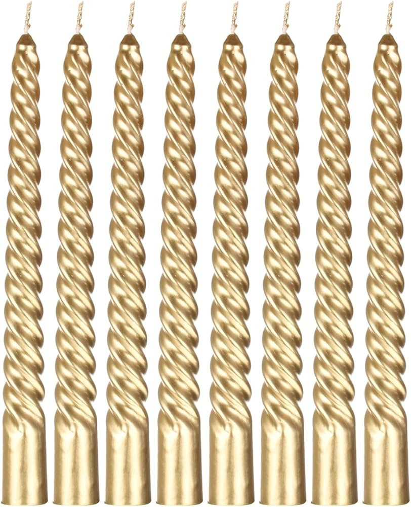 Macosa VM091081_x2 Spiral Candles Gold Metallic Set of 8 20 cm Taper Candles Twisted Table Candle... | Amazon (UK)