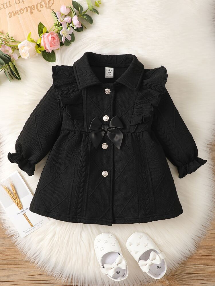 Baby Ruffle Trim Flounce Sleeve Bow Front Coat | SHEIN