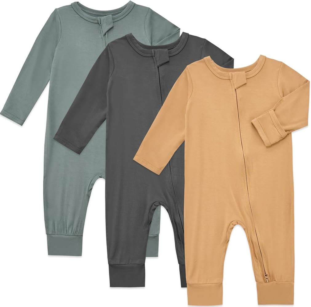 Aablexema Baby Footless Pajamas Rayon 3pcs Unisex Infant Zipper Romper with Mitten Cuffs Sleep Pl... | Amazon (US)