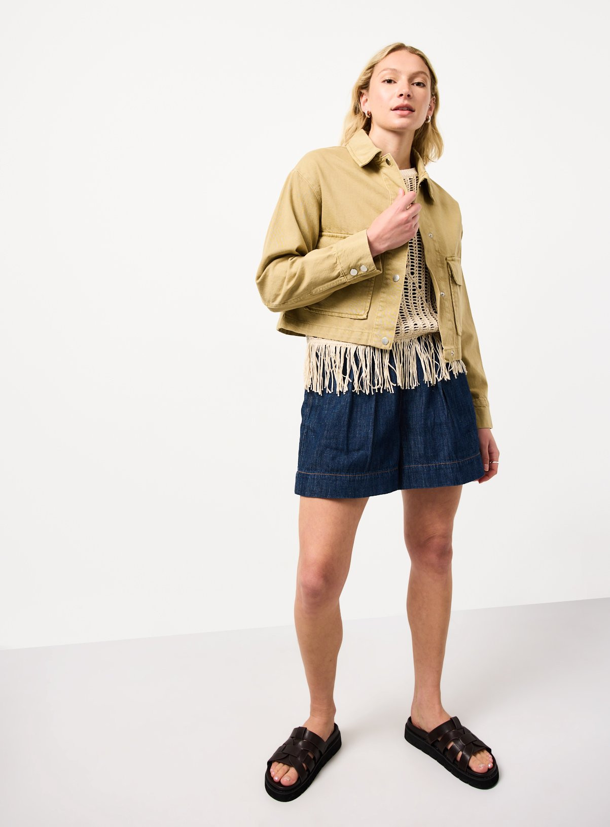 Khaki Boxy Fit Twill Jacket S | Tu Clothing