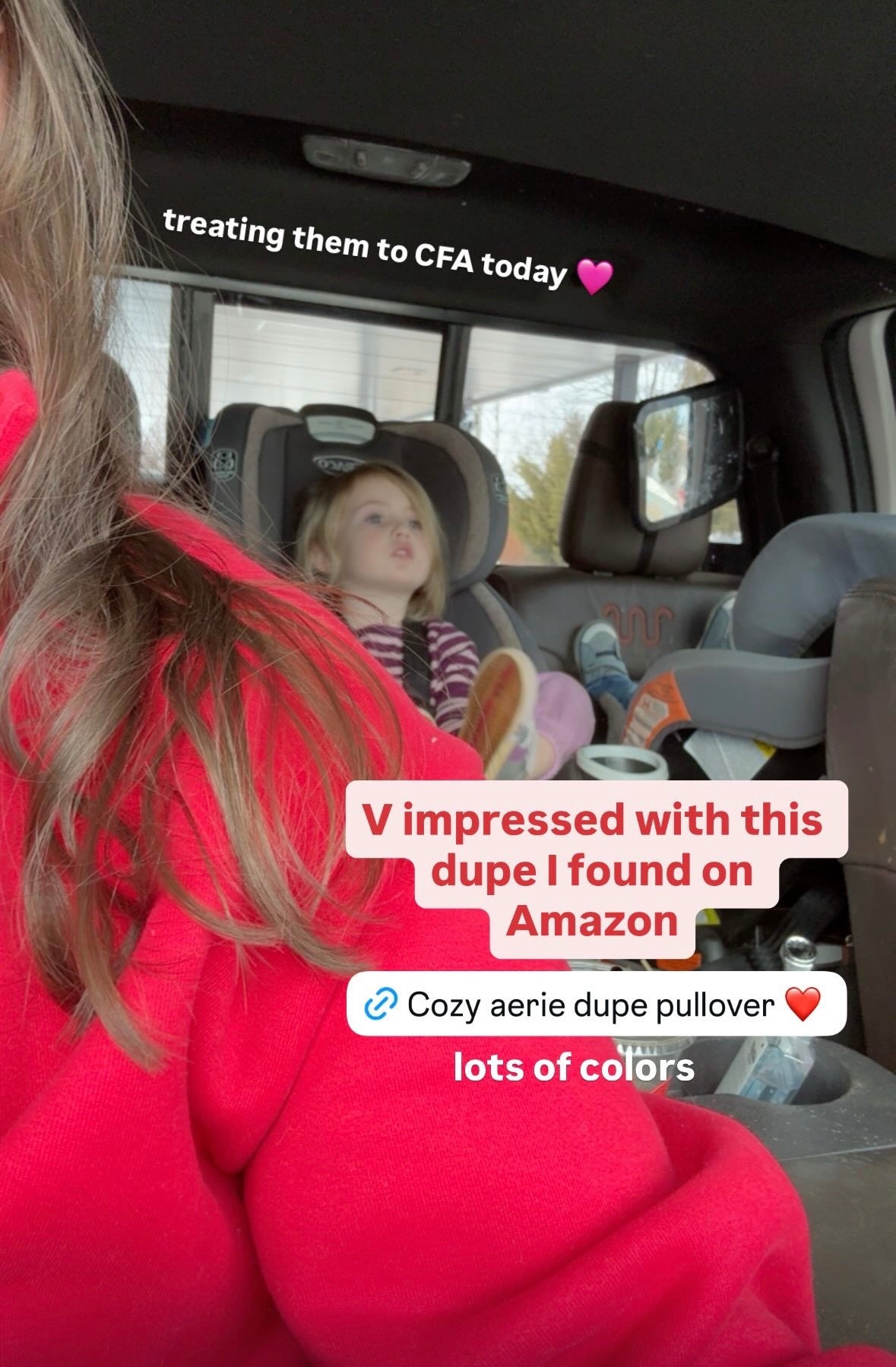 the best Amazon dupe! So cute for Valentine’s Day and lots of other colors available. True to size for a slightly looser fit, size up 1 fo baggy fit!