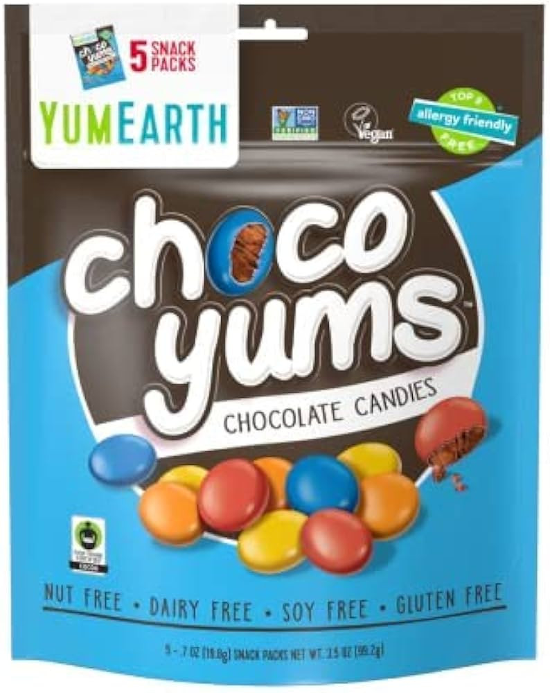 YumEarth Choco Yums, 5-0.7 Ounce Snack Packs, Allergy Friendly, Gluten Free, Non-GMO, Vegan, No A... | Amazon (US)