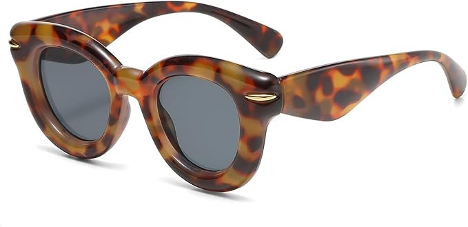 Long Keeper Inflated Round Sunglasses - Retro Women Thick Frame Chunky Sunglasses Trendy Punk Sha... | Amazon (US)