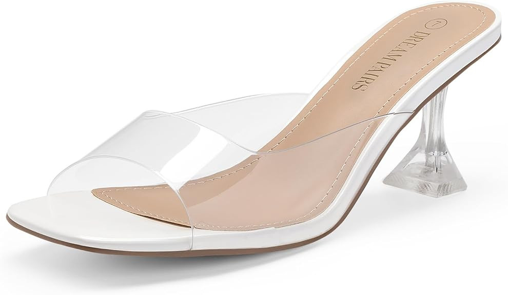 DREAM PAIRS Women’s Clear Heels Square Toe High Stiletto Mules Slip on Wedding Dress Heel Sanda... | Amazon (US)