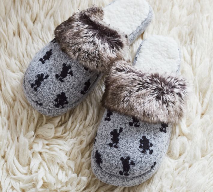 Disney Mickey Mouse Faux Fur Trimmed Slippers | Pottery Barn (US)
