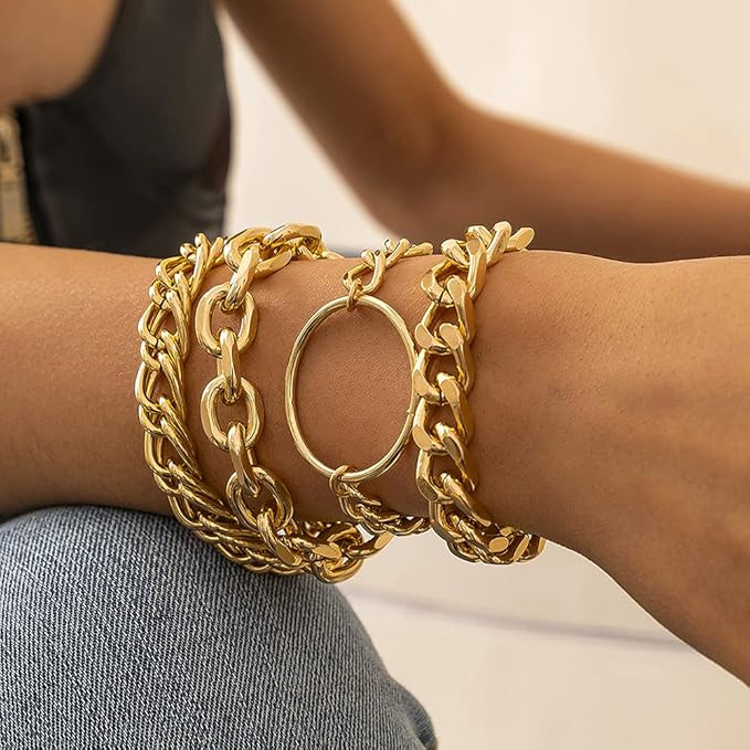 JWICOS Gold Chunky Chain Bracelet for Women and Girls Charm Boho Bracelet for Teen Girls Women Fl... | Amazon (US)