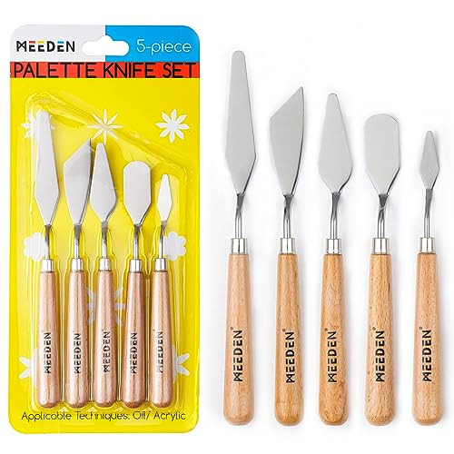 MEEDEN 5Pcs Palette Knife Set: Stainless Steel Painting Knives with Wood Handle - Pallet Knife Set for Oil Canvas Acrylic Painting Color Mixing | Amazon (US)