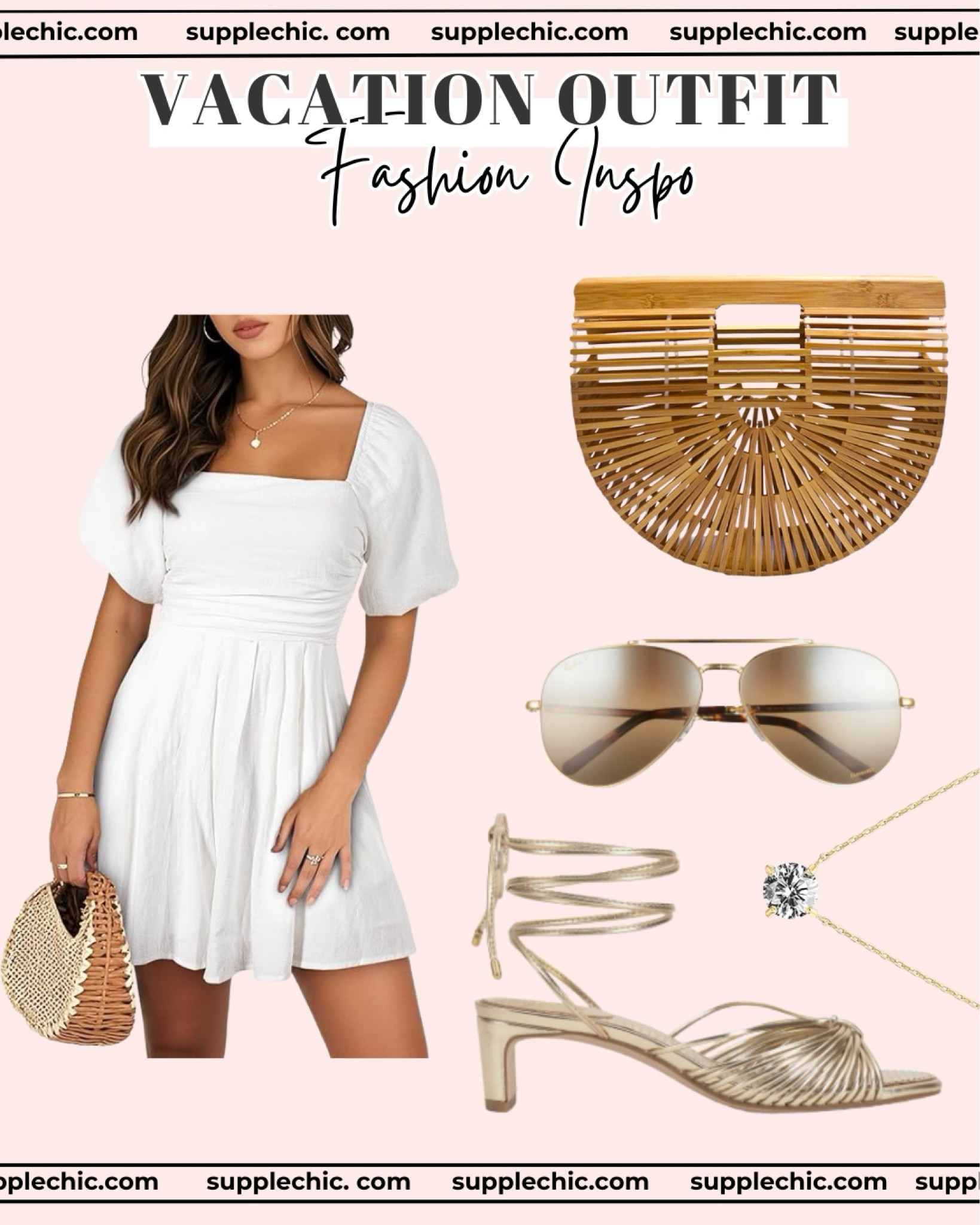 A timeless vacation outfit featuring a white puff sleeve dress, woven handbag, gold heels, and classic sunglasses. Perfect for beach vacations, resort wear, summer trips, and vacation photos. #VacationOutfit
#VacationStyle
#ResortWear
#SummerDress
#BeachVacationStyle
#TravelOutfit
#EuropeanSummerStyle
#VacationFashion
#LTKTravel
#SummerStyleInspo

#LTKSeasonal #LTKootd #LTKMidsize