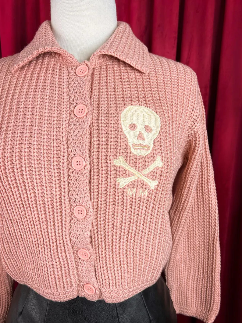 MM Skull cropped Sweater in Peach / Vintage Inspired by MISCHIEF MADE - Etsy | Etsy (US)