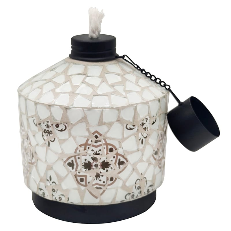 White Pottery Mosaic Table Top Torch, 6" | At Home