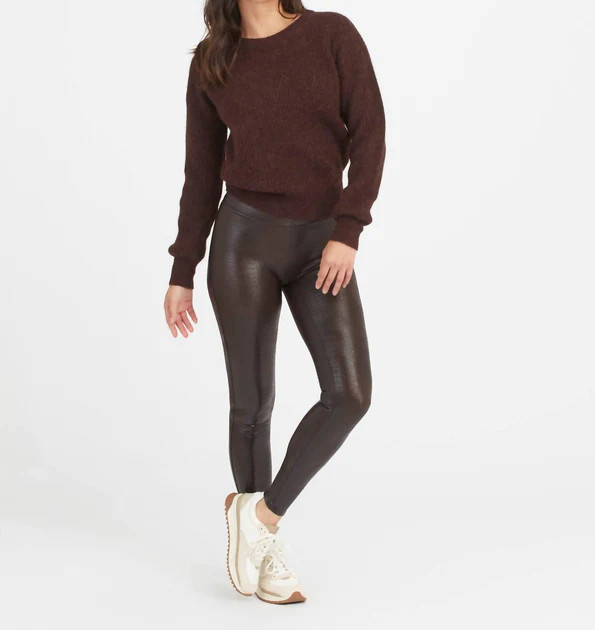 Faux Leather Croc Shine Leggings In Brown/black | Shop Simon