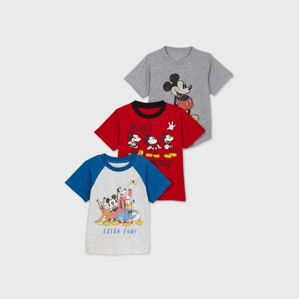 Toddler Boys' 3pk Mickey Mouse Short Sleeve T-Shirt - 18M, Black/Blue/Gray | Target