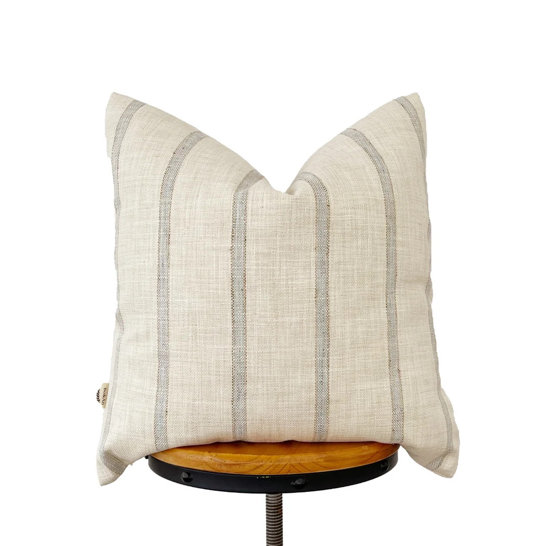 cream / natural and blue striped pillow cover，sofa pillow cover | Etsy (US)