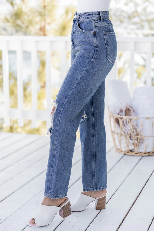 Rosalind High Rise Distressed Medium Wash Straight Leg Jeans FINAL SALE | Pink Lily