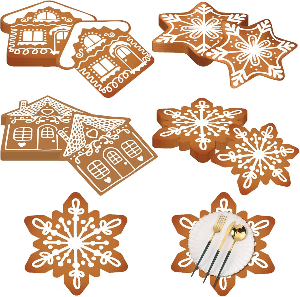 Honeydak 100 Pcs Paper Christmas Gingerbread House Placemats 13 x 13 Inch Snowflake Disposable Pa... | Amazon (US)