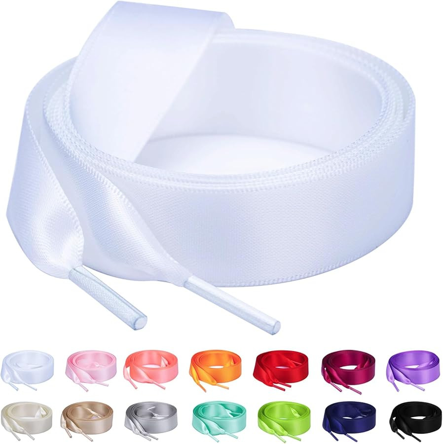 Amazon.com: Booyckiy Flat Colorful Satin Ribbon Shoelaces 3/4" Wide Shoe Laces for Women Girls, R... | Amazon (US)