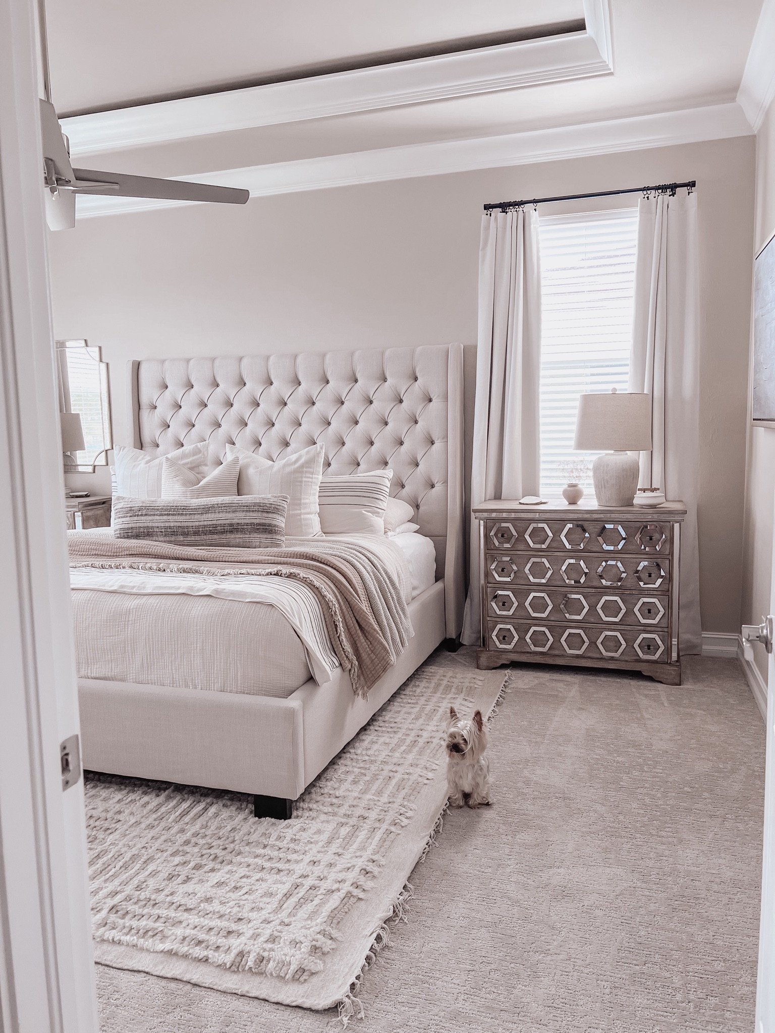 Bedroom decor, bedroom decorations, home decor, bedding, neutral bedding, neutral decor, throw pillows, table lamp, lamp, nightstand, bed, area rug, Rugs USA, Target, Target home decor. 

#LTKhome