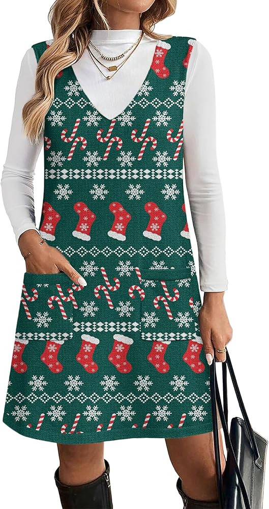 Zeagoo Women's Sweater Vest Dresses for Women 2025 V Neck Sleeveless Knit Pullover Sweater with P... | Amazon (US)