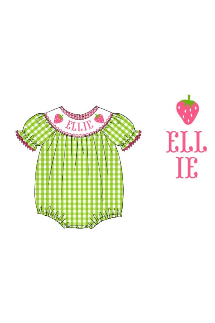 Pre-Order Hand Smocked Custom Name Strawberry Bubble | The Smocked Flamingo