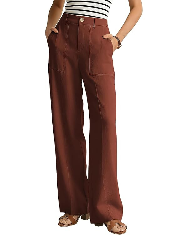 GRACE KARIN Linen Pants for Women,Work Dressy Trousers with Pockets,High Waist Wide Leg Summer Co... | Amazon (US)