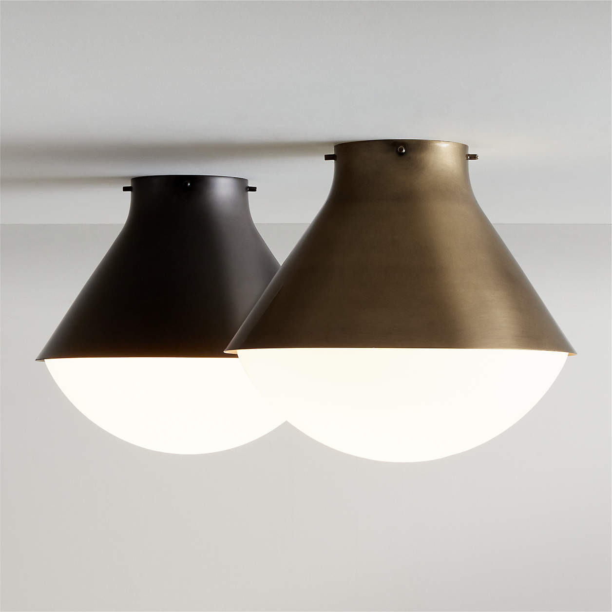 Rainier Brass Conical Flush Mount Light 13.7" + Reviews | Crate & Barrel | Crate & Barrel