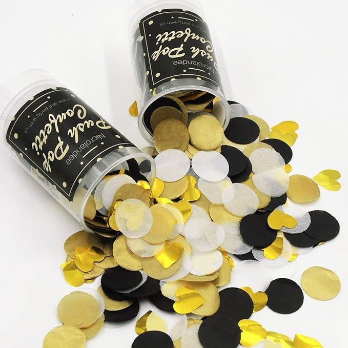 NICROLANDEE 4 Pack Black and Gold Heart Foil Dots Tissue Confetti Push Pop Sprinkle Confetti Popp... | Amazon (US)