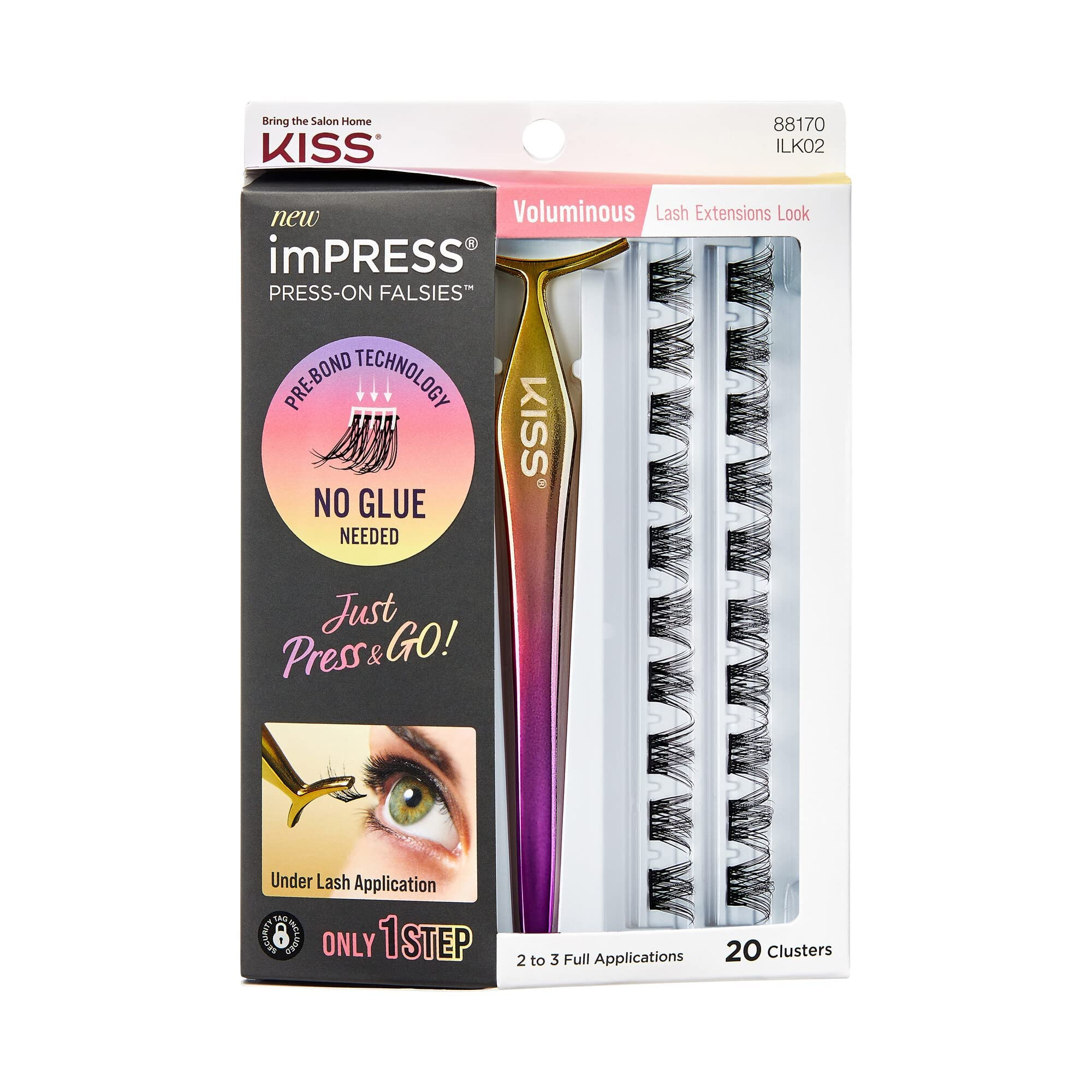 KISS imPRESS Press-On Falsies Eyelash Clusters Kit, Voluminous, Black, Fuss Free, Invisible Band,... | Amazon (US)