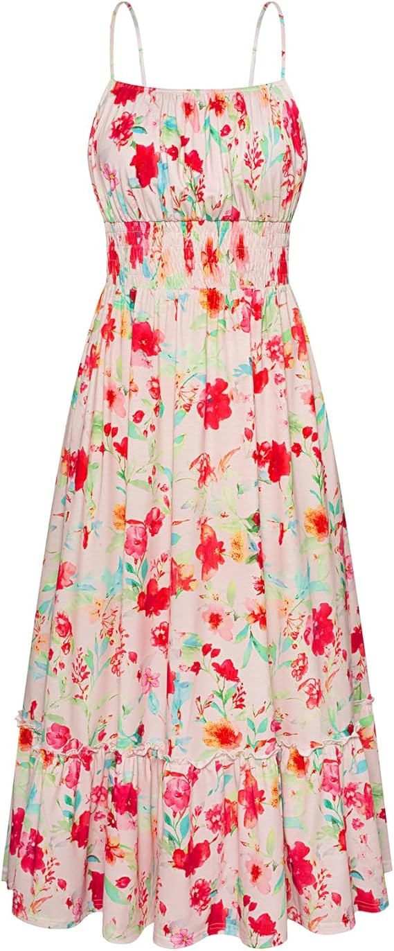 GRACE KARIN Summer Dresses for Women 2026 Vacation, Smocked Floral Maxi Dresses, Boho Beach Long ... | Amazon (US)