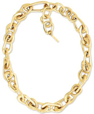 Calvin Klein Gold-Tone Stainless Steel Ck Statement Link Collar Necklace, 14" + 2" extender - Gold | Macy's