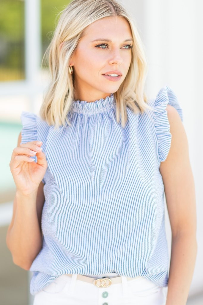 Need You More Navy Blue Seersucker Top | The Mint Julep Boutique