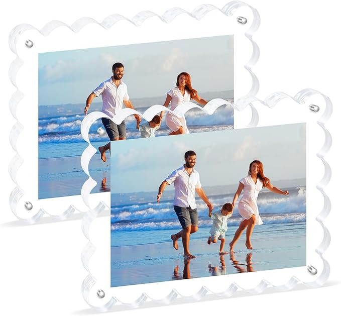 2Pack Acrylic Magnetic Photo Frame 5x7 Inch - Sleek Scalloped Design, 10+10mm Thick Crystal Clear... | Amazon (US)
