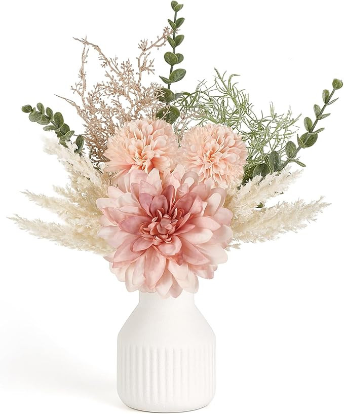 Mkono Small Artificial Flowers in Ceramic Vase 13.5" Centerpieces Coffee Table Decor, Silk Flower... | Amazon (US)