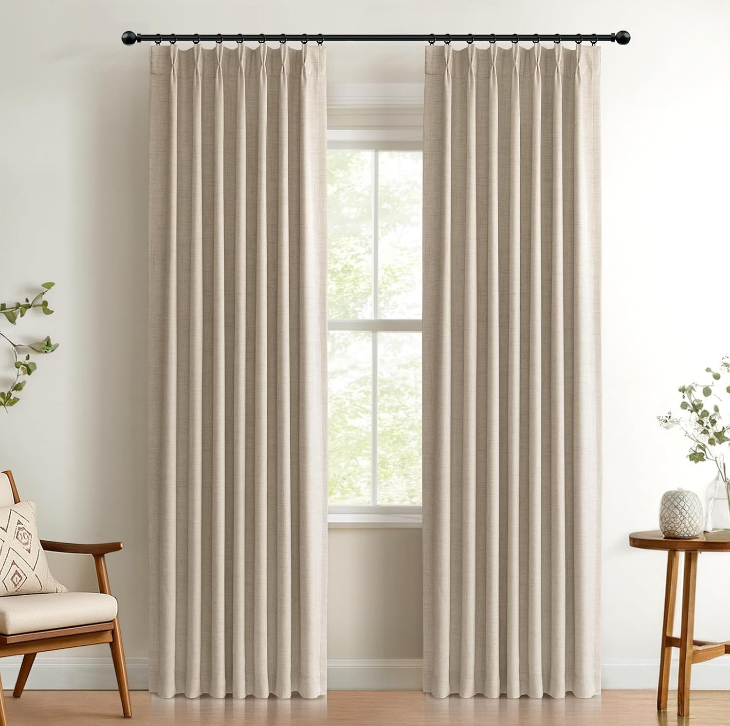 Oatmeal Total Blackout Linen Pinch Pleated Curtains 84 Inches Long | Amazon (US)